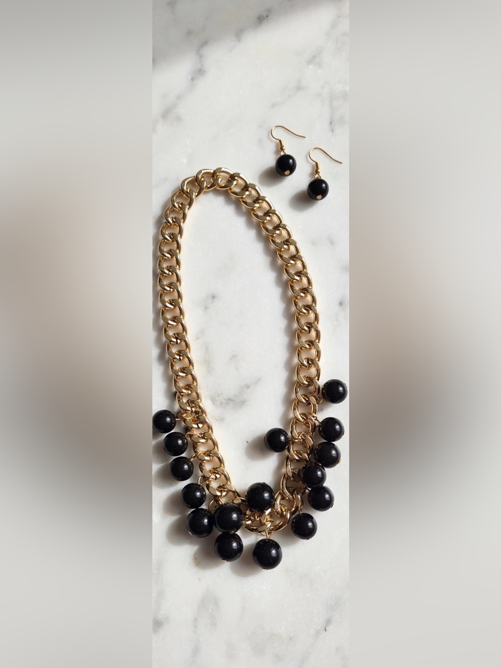 Paparazzi Gold Chain Black Bead Necklace + Earrings NWT